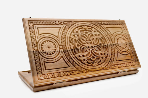 Armenian Backgammon Set - Ornaments III - handmade wooden backgammon board