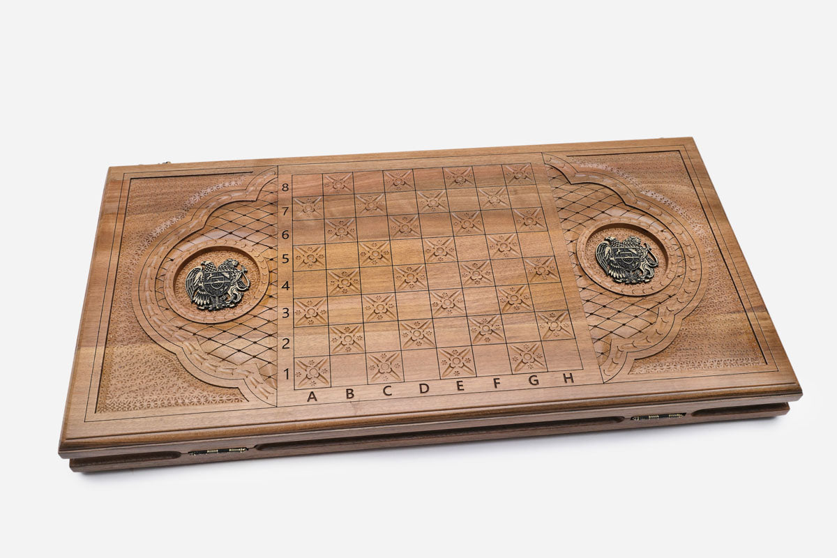 Armenian Backgammon Set - Coat of Arms II - handmade wooden backgammon board