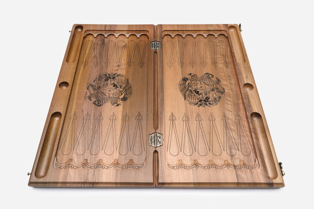Armenian Backgammon Set - Coat of Arms II - handmade wooden backgammon board
