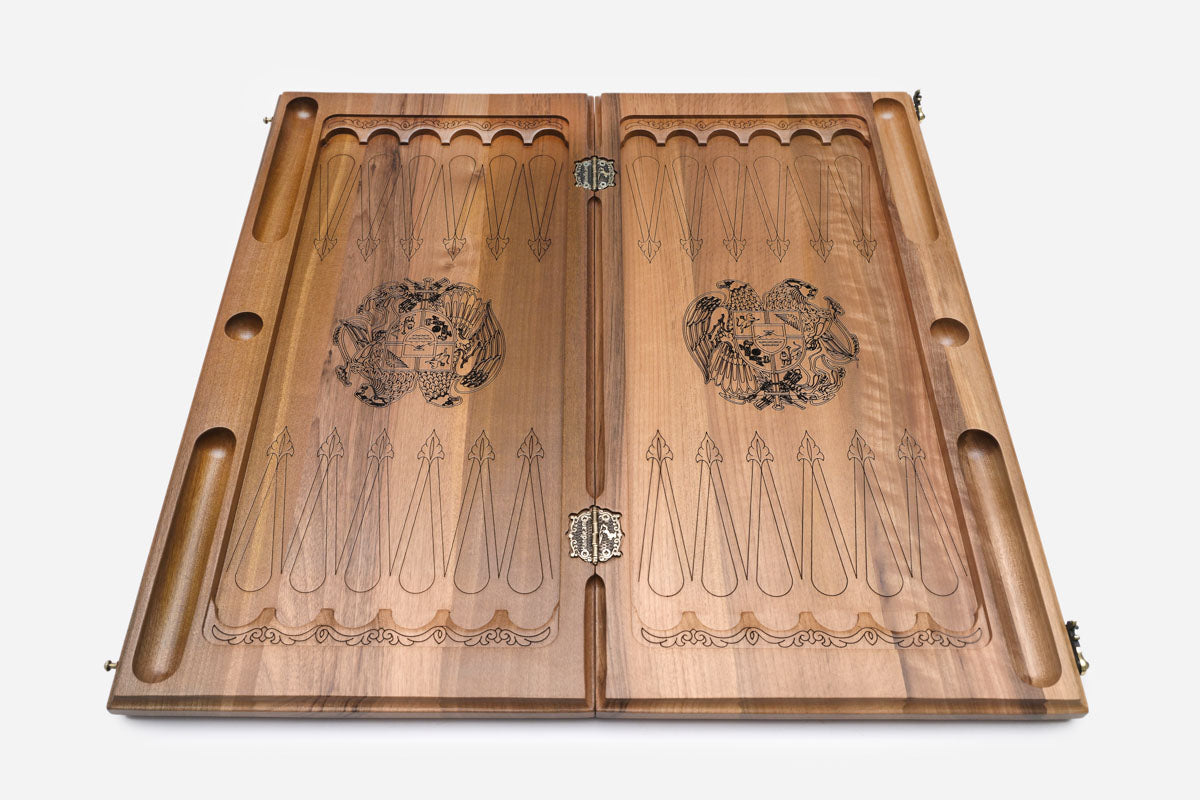 Armenian Backgammon Set - Coat of Arms II - handmade wooden backgammon board