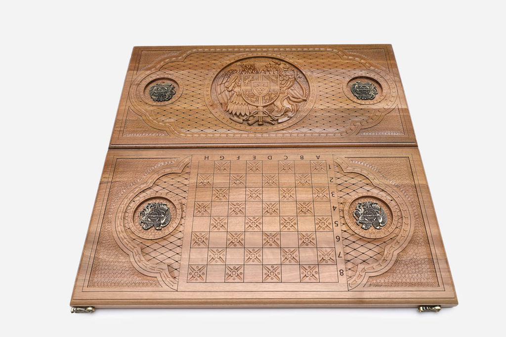 Armenian Backgammon Set - Coat of Arms II - handmade wooden backgammon board