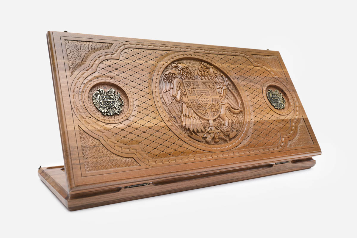 Armenian Backgammon Set - Coat of Arms II - handmade wooden backgammon board