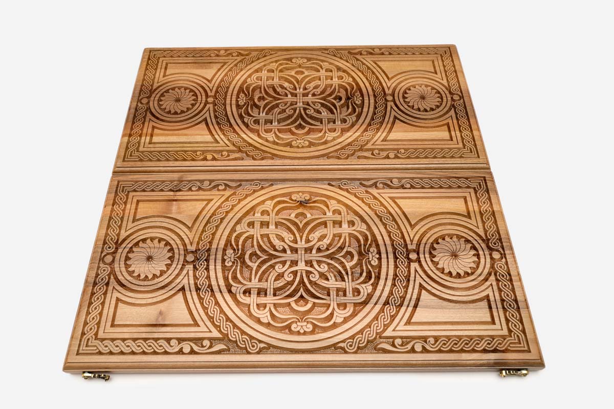 Armenian Backgammon Set - Ornaments II - handmade wooden backgammon board