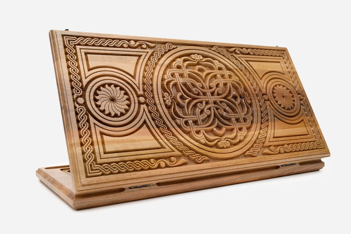 Armenian Backgammon Set - Ornaments II - handmade wooden backgammon board