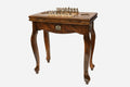 Handle Georgian Coat of Arms chess and backgammon table set up for chess, angled view