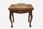 Handle Georgian Coat of Arms chess-backgammon table closed, angled view of the legs