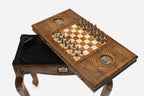 Handle Georgian Coat of Arms table opening to reveal the backgammon storage compartment