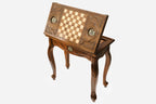 Handle Georgian Coat of Arms chess-backgammon table with chess pieces set up, front view
