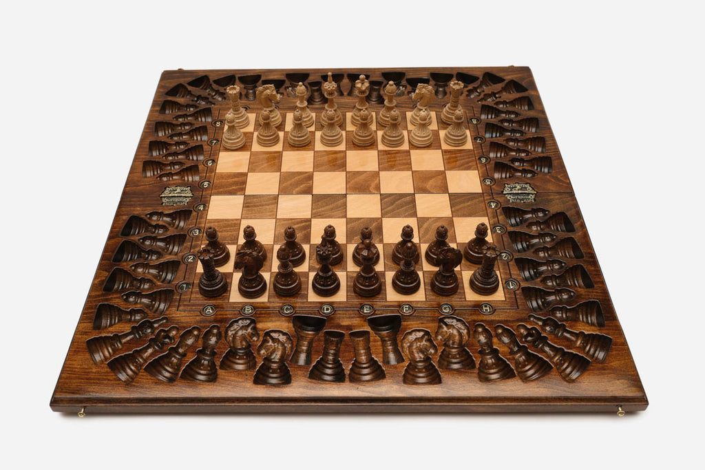 Grand Ornamental Rosette Beech Chess Set