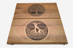 Tree of Life chess set shown folded with carry handle
