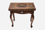 Handle Georgian Coat of Arms backgammon table set up for play, angled view