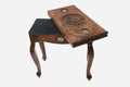 Handle Georgian Coat of Arms backgammon table opening to reveal the board, angled view