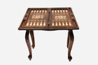 Handle Georgian Coat of Arms backgammon table closed, angled view of the legs