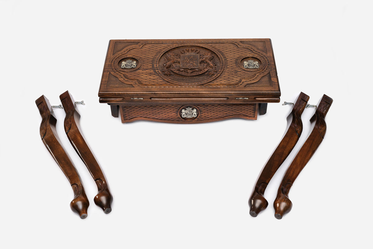 Handle Georgian Coat of Arms backgammon table disassembled with legs removed