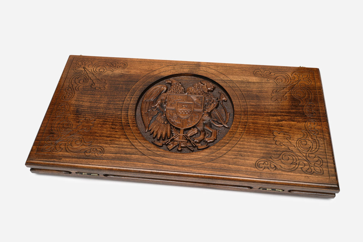 Armenian Backgammon Set - Coat of Arms - handmade wooden backgammon board