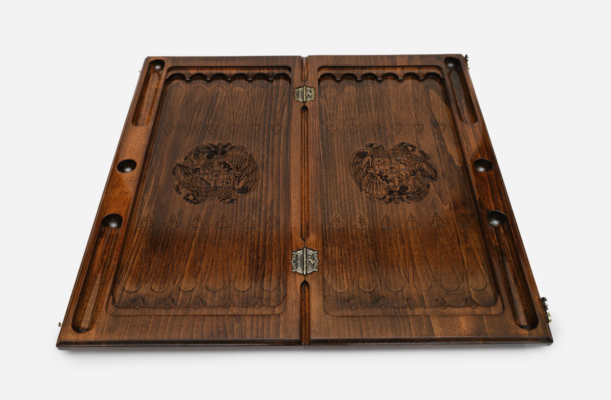 Armenian Backgammon Set - Coat of Arms - handmade wooden backgammon board
