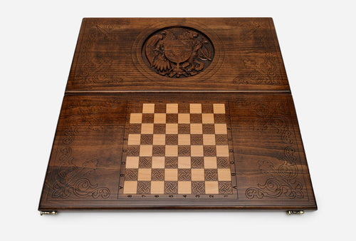 Armenian Backgammon Set - Coat of Arms - handmade wooden backgammon board