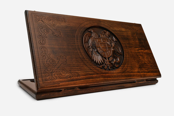 Armenian Backgammon Set - Coat of Arms - handmade wooden backgammon board