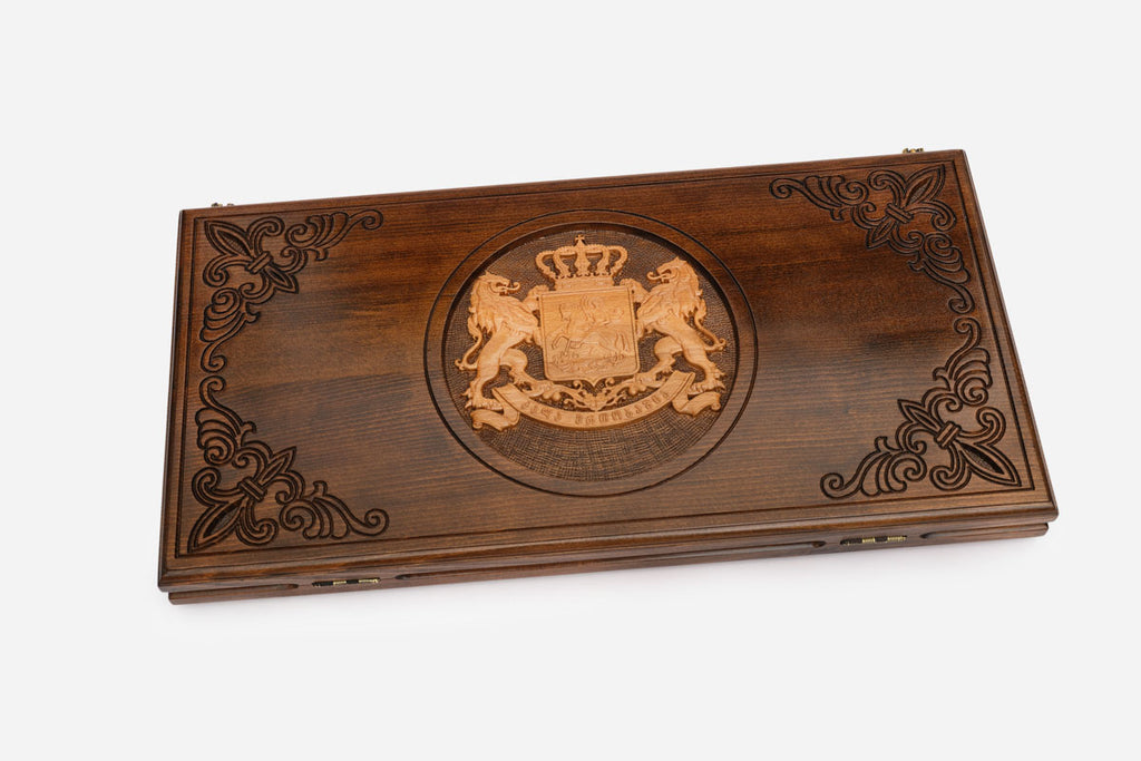 Georgian Backgammon Set - Coat of Arms - handmade wooden backgammon board