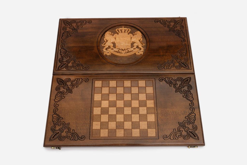 Georgian Backgammon Set - Coat of Arms - handmade wooden backgammon board