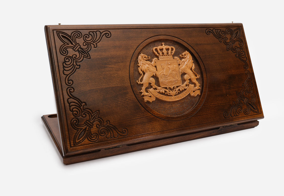 Georgian Backgammon Set - Coat of Arms - handmade wooden backgammon board