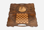 Angled view of the King Vakhtang Gorgasali carved backgammon board