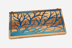 The board opened to show the walnut backgammon interior with playing points