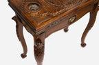 Handle Eagle backgammon table closed, front view showing the eagle head medallion