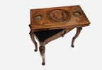 Handle Lion backgammon table opening to reveal the board, angled view showing the carved lion legs