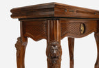 Handle Lion backgammon table opened flat with checkers set up, top-down view