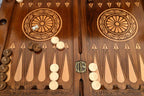 Handle Lion backgammon table closed, angled view of the lid and legs