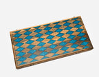 Close-up of the blue epoxy diamonds set into the walnut surface