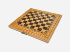 Top-down view of the brown marbled epoxy squares and maple light squares