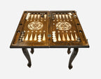Handle Horses backgammon table closed, angled view of the carved legs