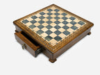 Handle Gray Epoxy chess set, close-up corner view of the marbled resin squares
