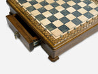 Handle Gray Epoxy chess set set up for play, straight front view