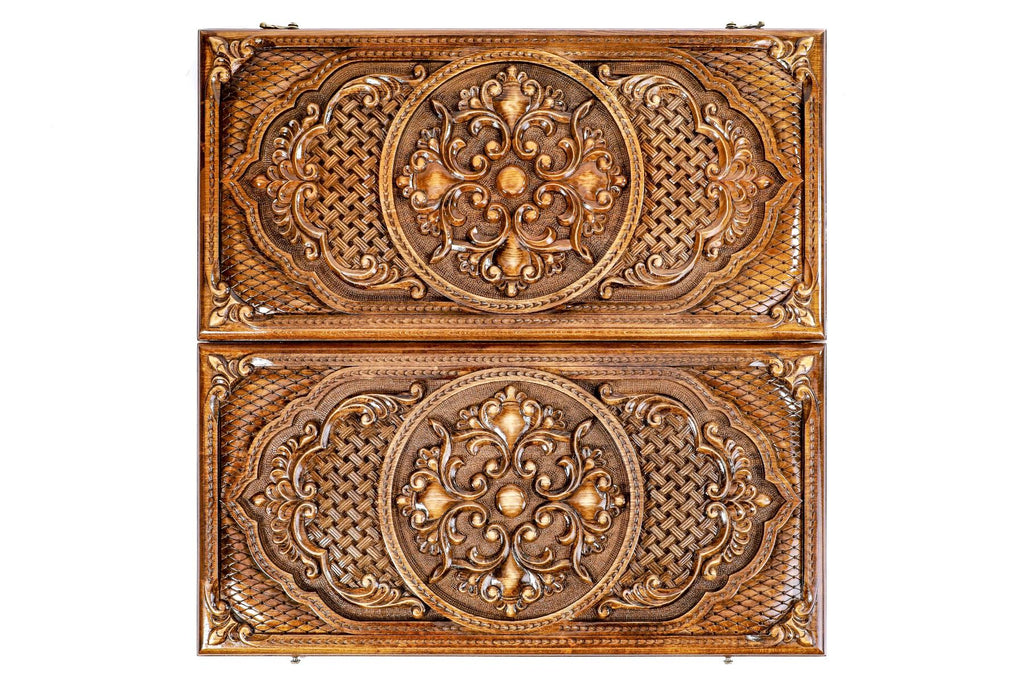 Wooden Carved Chess Set Ornamental Bas-Relief 60 cm | 24.7" - Unumperfectus
