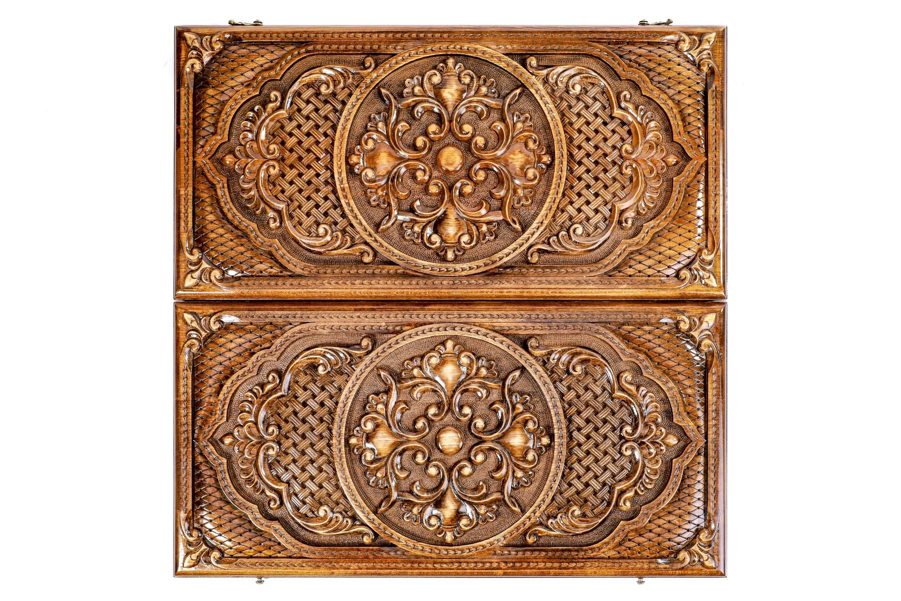 Wooden Carved Chess Set Ornamental Bas-Relief 60 cm | 24.7" - Unumperfectus