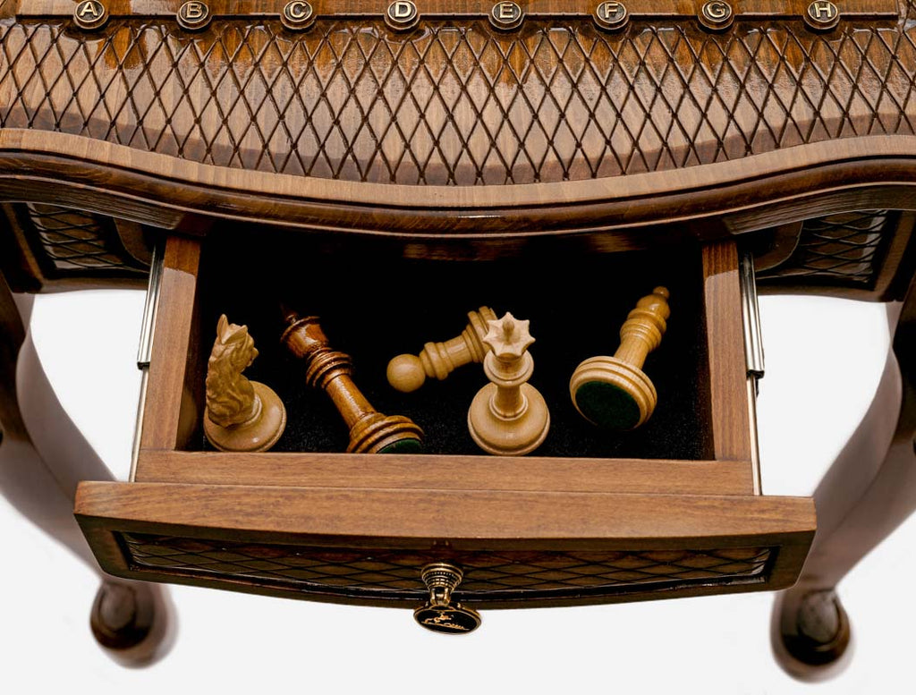 Engraved chess table, side profile