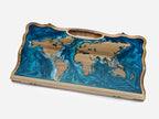 The world map epoxy backgammon board shown closed