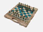 The folding board partly closed, showing its briefcase form and bronze fittings