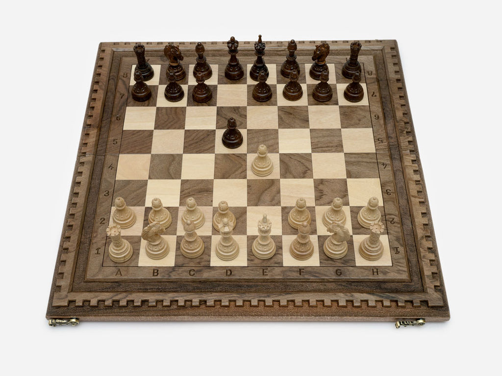 Large Lattice Walnut Chess and Backgammon Set