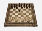 Large Lattice Walnut Chess and Backgammon Set