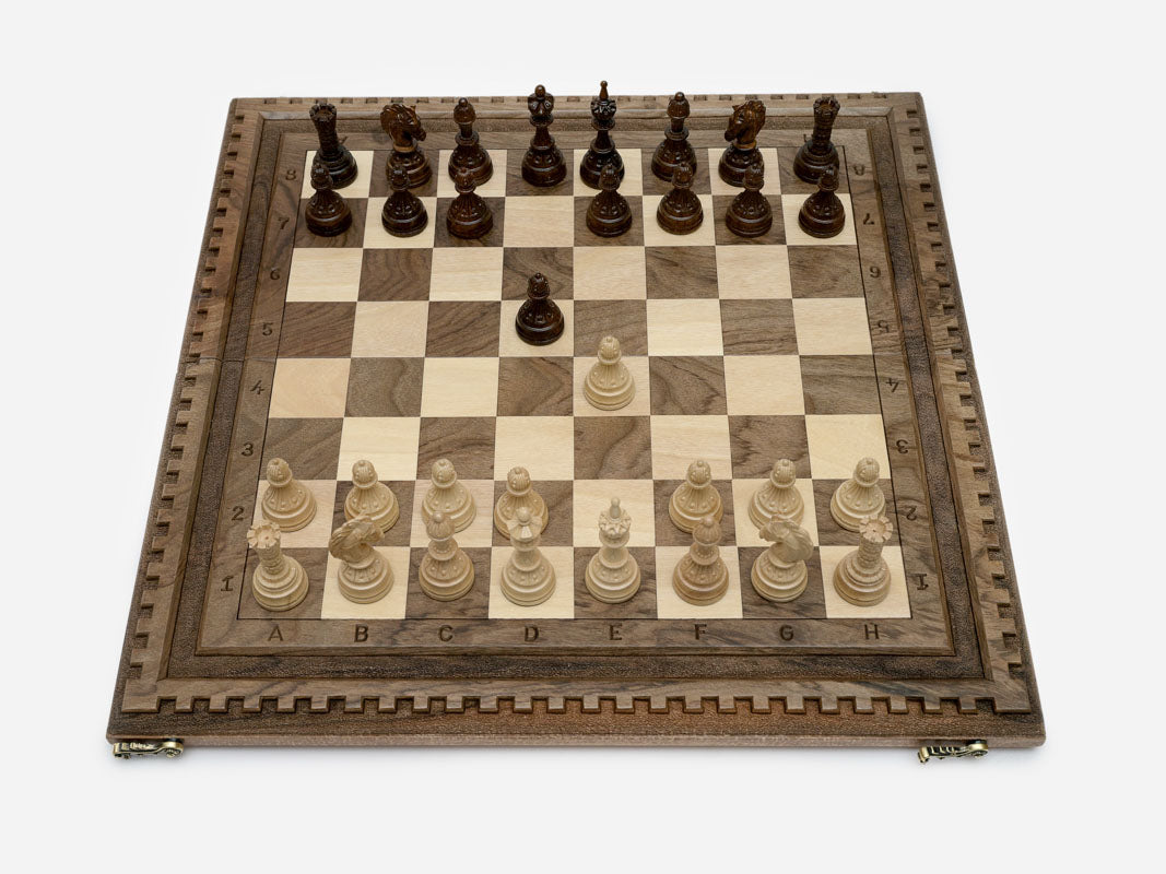 Large Lattice Walnut Chess and Backgammon Set