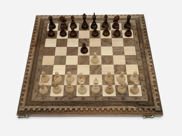 Large Lattice Walnut Chess and Backgammon Set