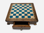 Handle Blue Epoxy chess set set up for play, angled view