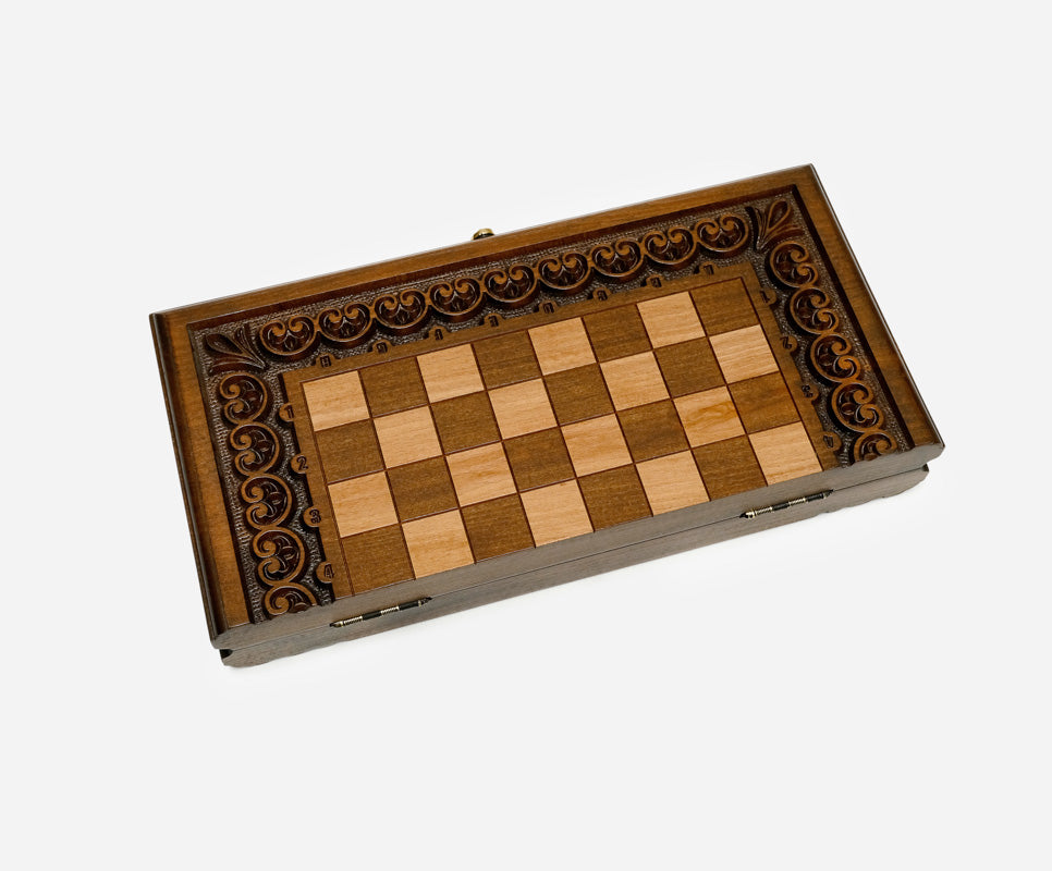 Ornamental Rosette chess and backgammon set shown folded