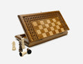 Compact Ornamental Rosette Beech Chess and Backgammon Set II