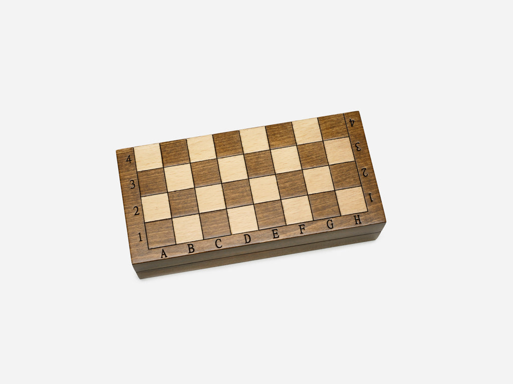 Compact Travel chess set shown folded