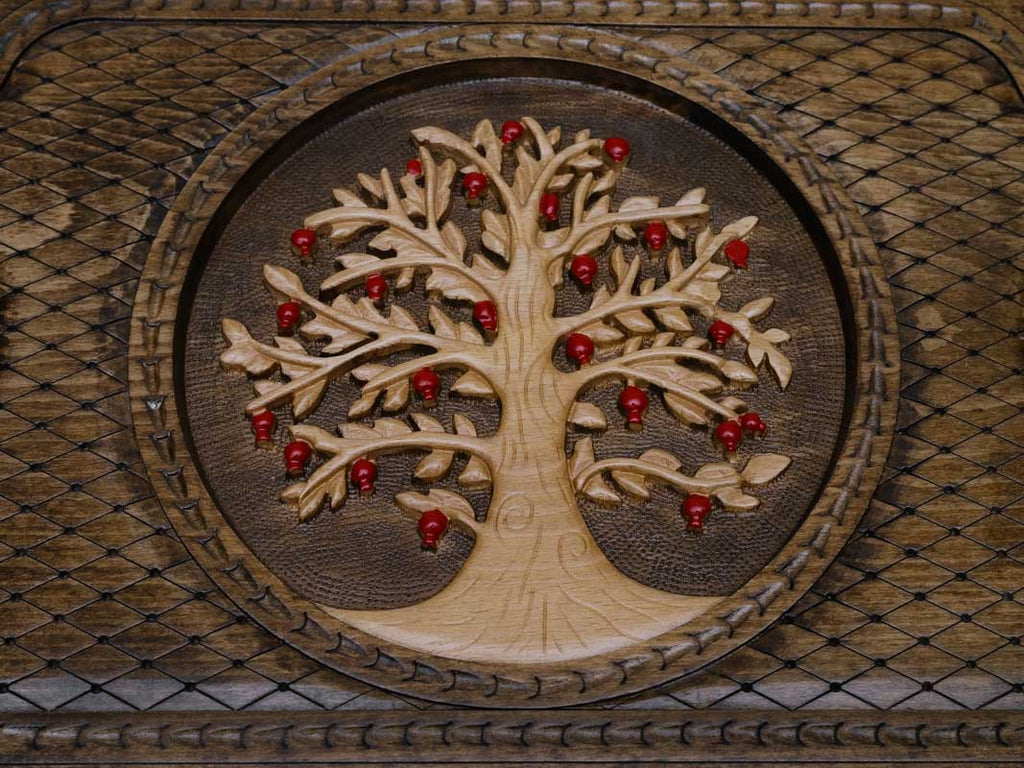 Close-up of the Handle Tree of Life table leg and hardware